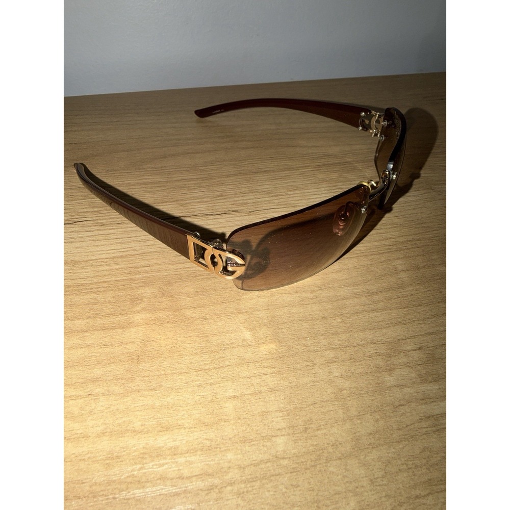 VTG Y2K Dolce Gabanna D&G Rimless Rectangle Sunglasses Tinted Lens Brown Gold
